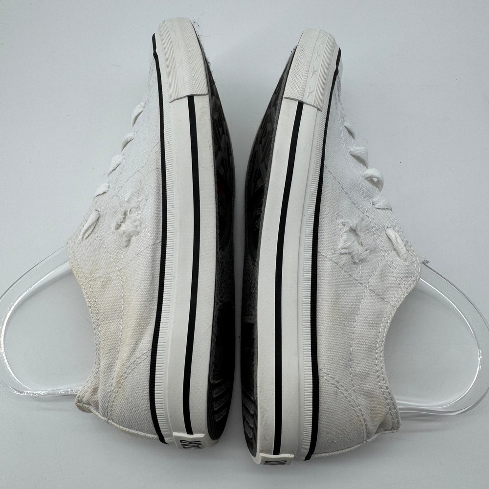 Converse One Star Sneakers Womens 8 White Canvas Low Top Distressed FLAW - Picture 11 of 12